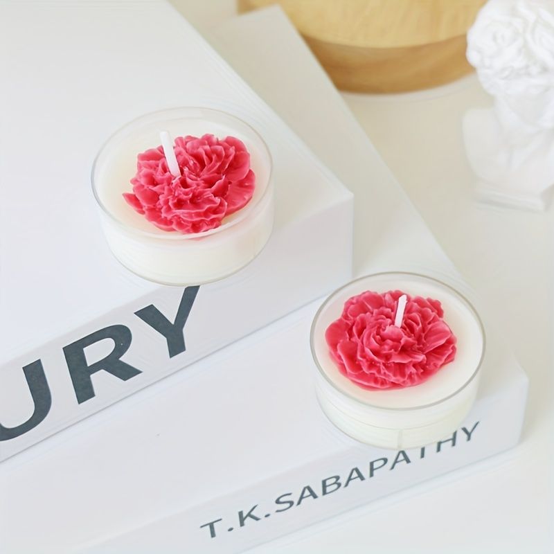 Handmade Wax Candles, Floral Shapes, Raspberry, Purple, and Heart Designs, Set of 6