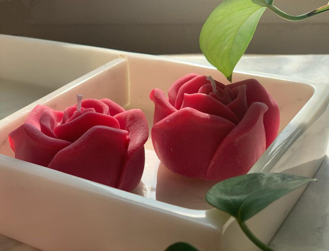 Handcrafted Rose Shaped Candles, Set of 5, Red