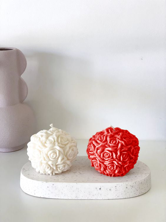 Handmade Soy Wax Rose Ball Candles Set of 3, Decorative Candles for Home and Office (Mini Rose Ball)