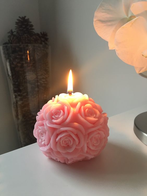 Handmade Soy Wax Rose Ball Candles Set of 3, Decorative Candles for Home and Office (Mini Rose Ball)