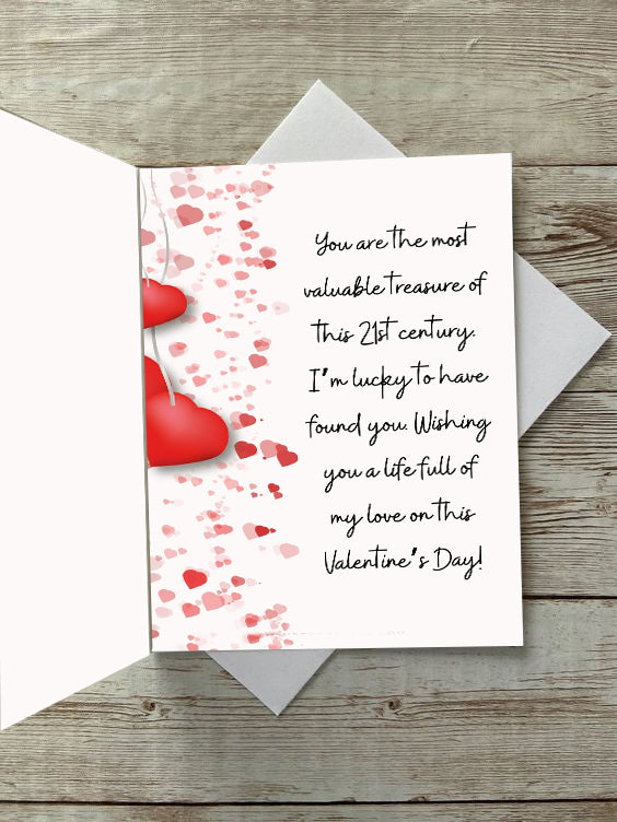 Valentine's Day Greeting Card with Red Hearts and Love Quote, 22 x 14 cm