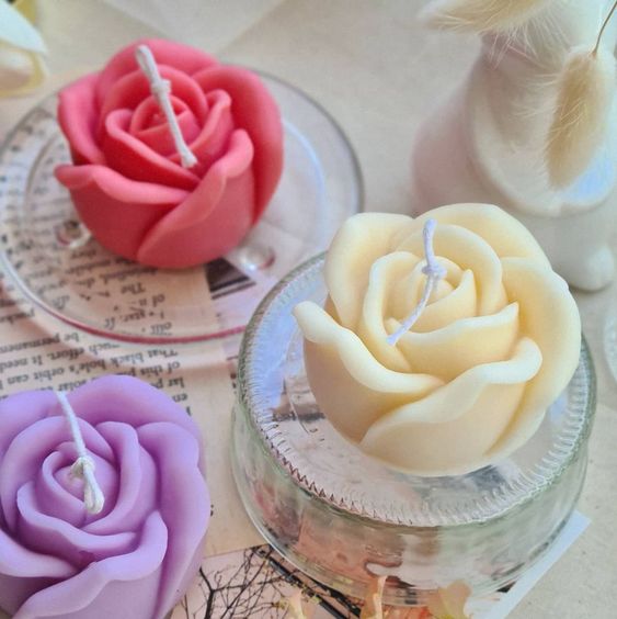 Rose Flower Set of 5 Mini candles