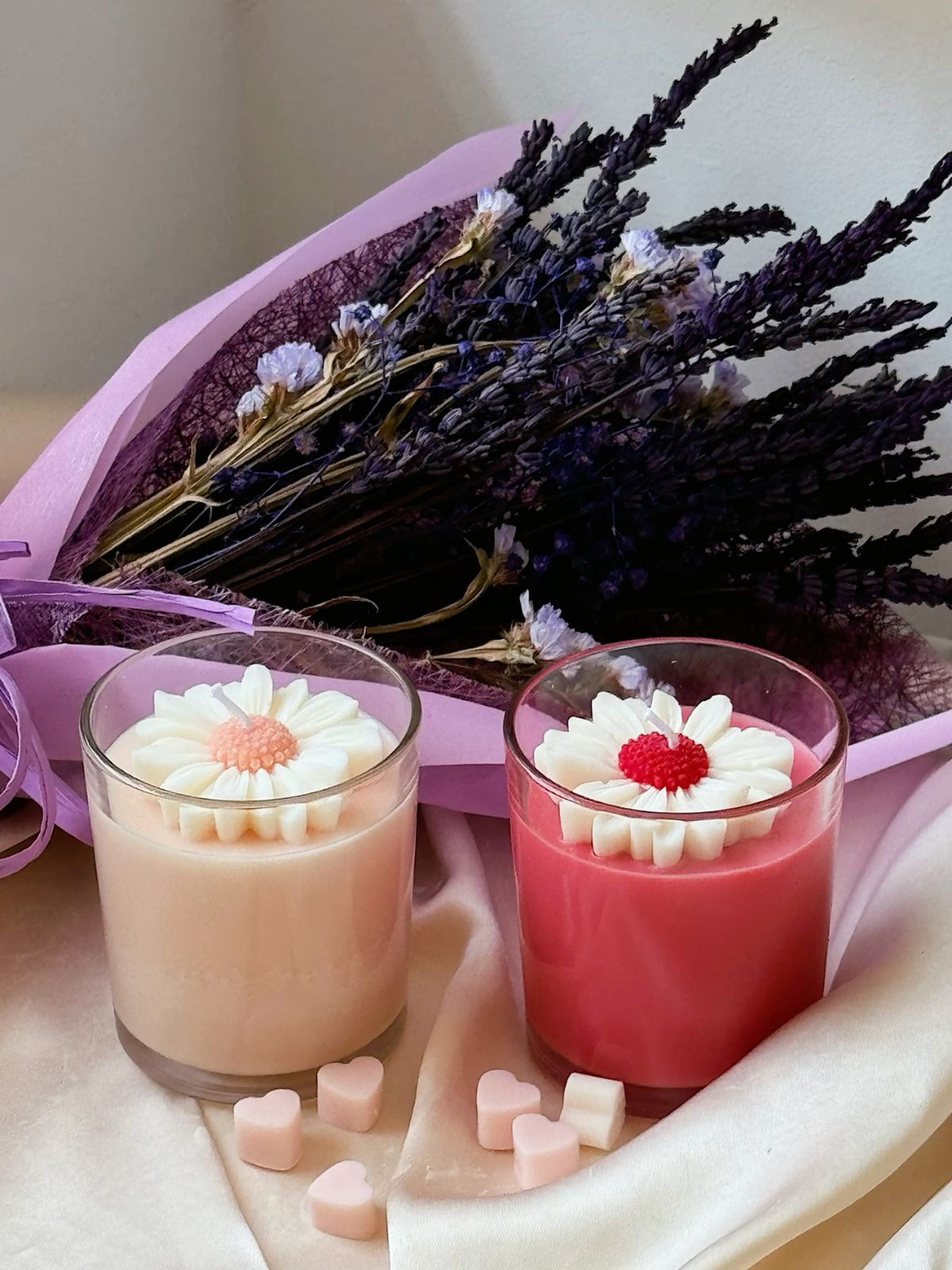Lavender Floral Jar Candles, Set of 2, 8 cm