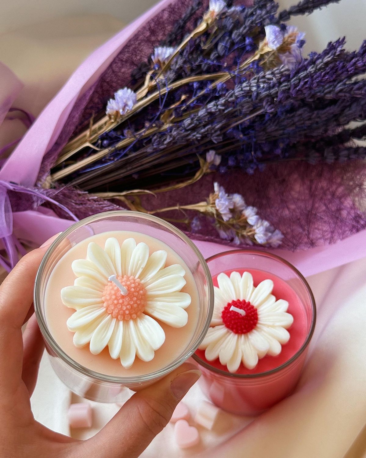 Lavender Floral Jar Candles, Set of 2, 8 cm