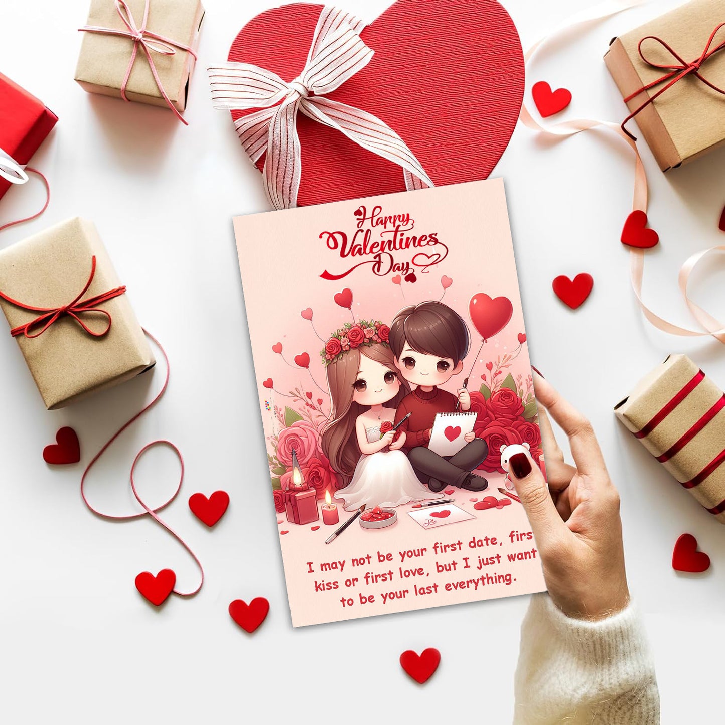 Valentine's Day Greeting Card, 14 cm x 22 cm, Red, Brown
