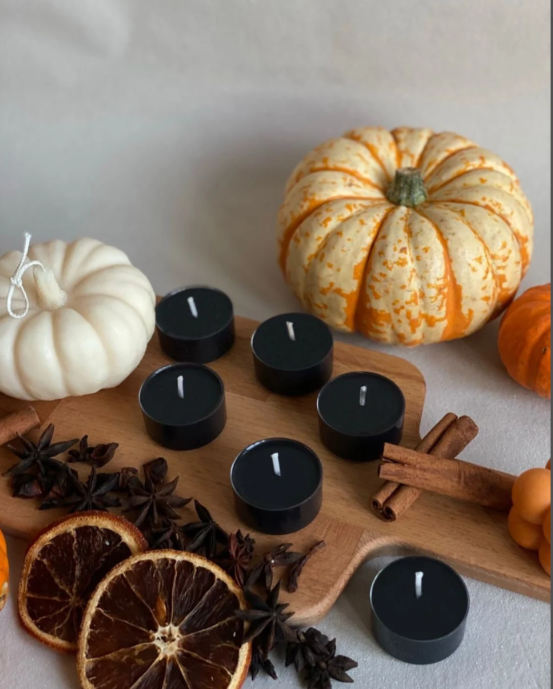Tealight Candles, Set of 12, Black Polycarbonate Holders, 2.5 cm Diameter