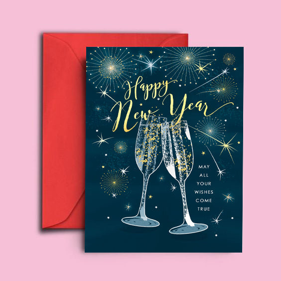 Happy New Year Welcome Greeting Card, 14 x 22 cm (Blue)