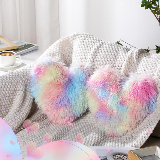 Plush Heart Pillow Set of 2 - Rainbow