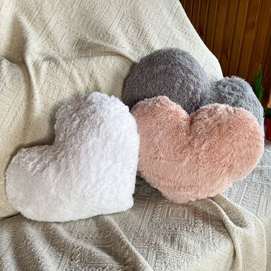 Pack of 3 Heart Shape Fur Cushions - Soft Fluffy Complete Pillow Decorative Solid Multi Color Sofa Throw Pillow 12 X 12 Inch for Couch Bedroom Bed Farmhouse Decor Pillow (3)