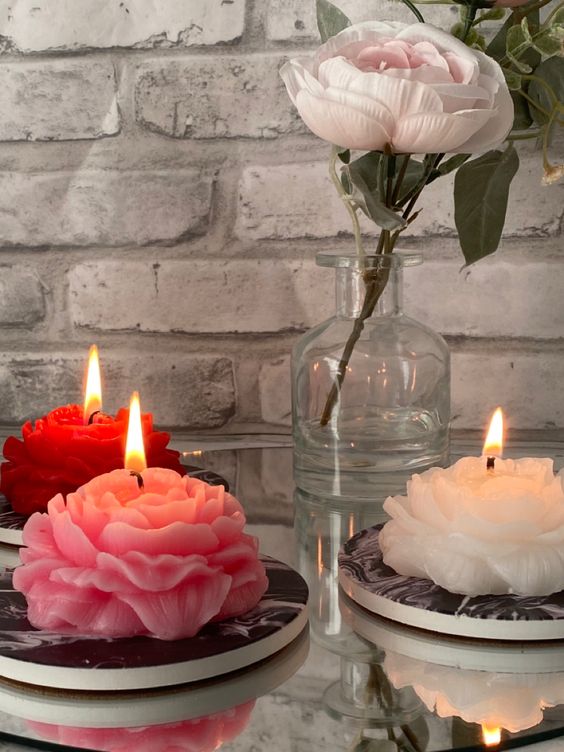 Set of 4 Peony Flower Candles