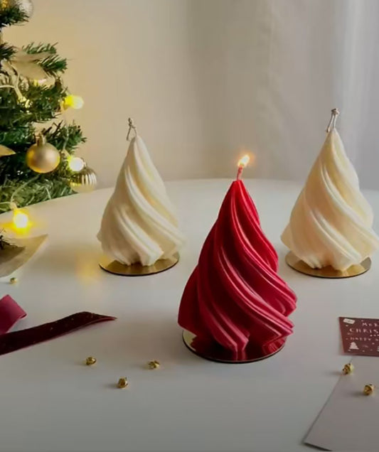 Decorative Cone Candles, Set of 3, Red and White
