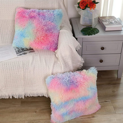 Fur Cushion Covers - Rainbow (16x16)Inches