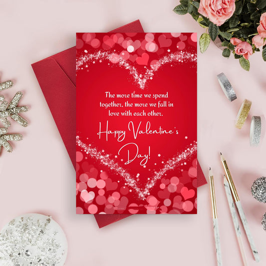 Valentine's Day Greeting Card with Red Hearts and Love Quote, 22  x 14 cm