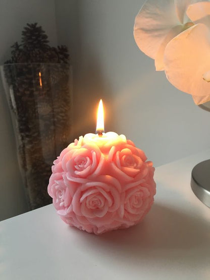 Handmade Soy Wax Rose Ball Candles Set of 3, Decorative Candles for Home and Office (Mini Rose Ball)