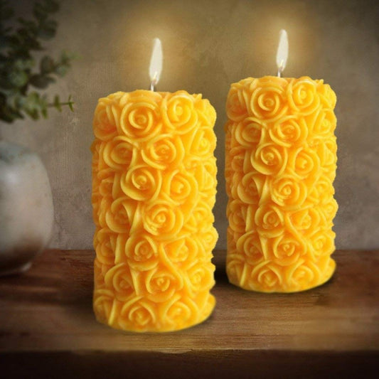 PICKKART Set of 2 Rose Pillar Scented Candle - Love Candle Set - Candle Gift Set