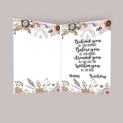 Floral Birthday Card with Rose Design,  Greeting Card with Envelopes