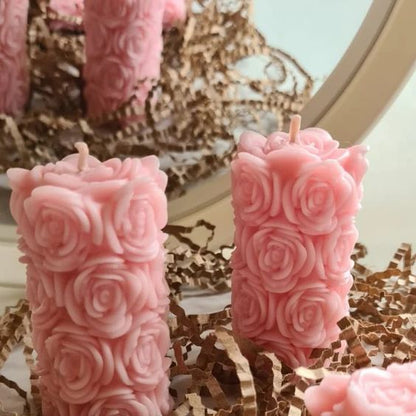 PICKKART Set of 2 Rose Pillar Scented Candle - Love Candle Set - Candle Gift Set