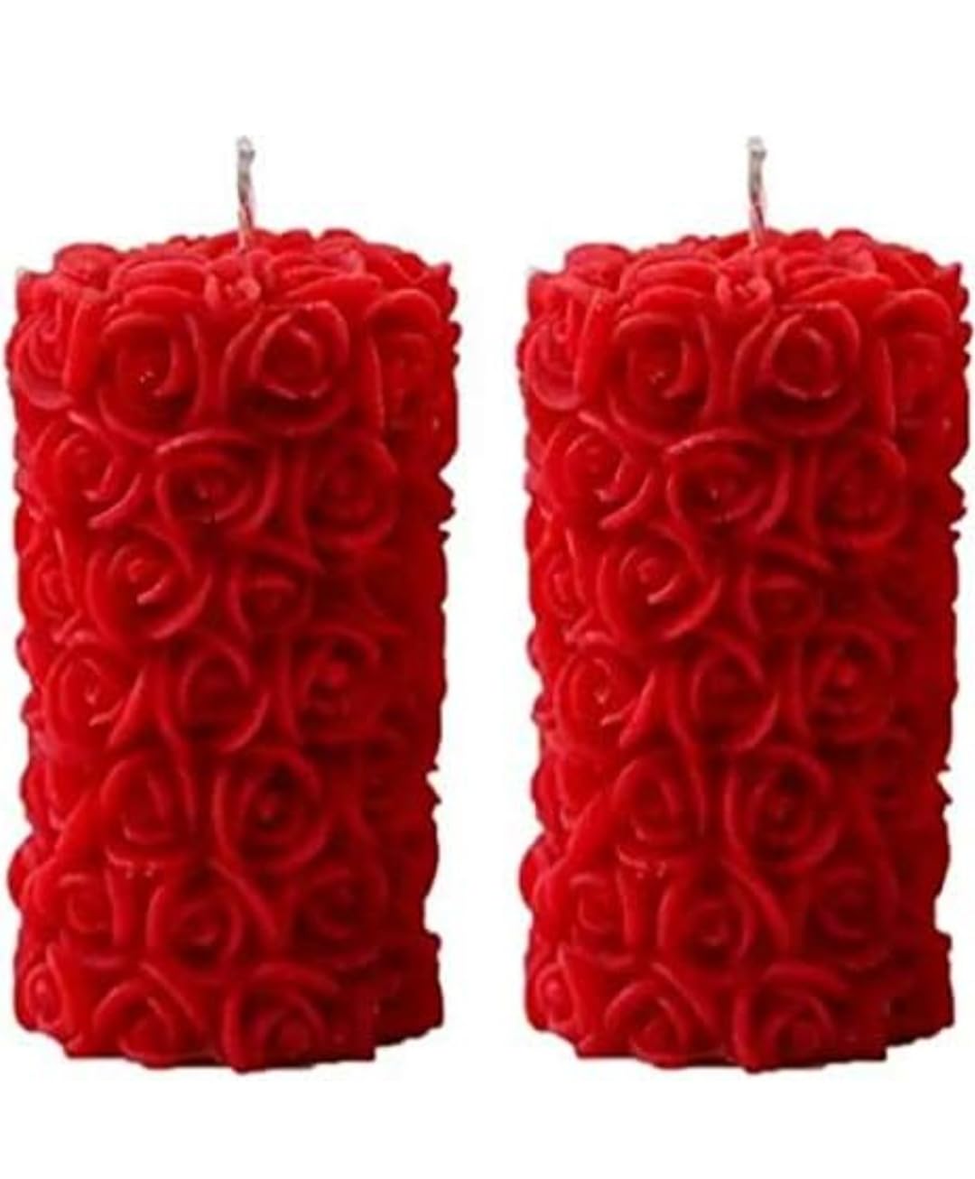Red Rose Pillar Candle Set of 2