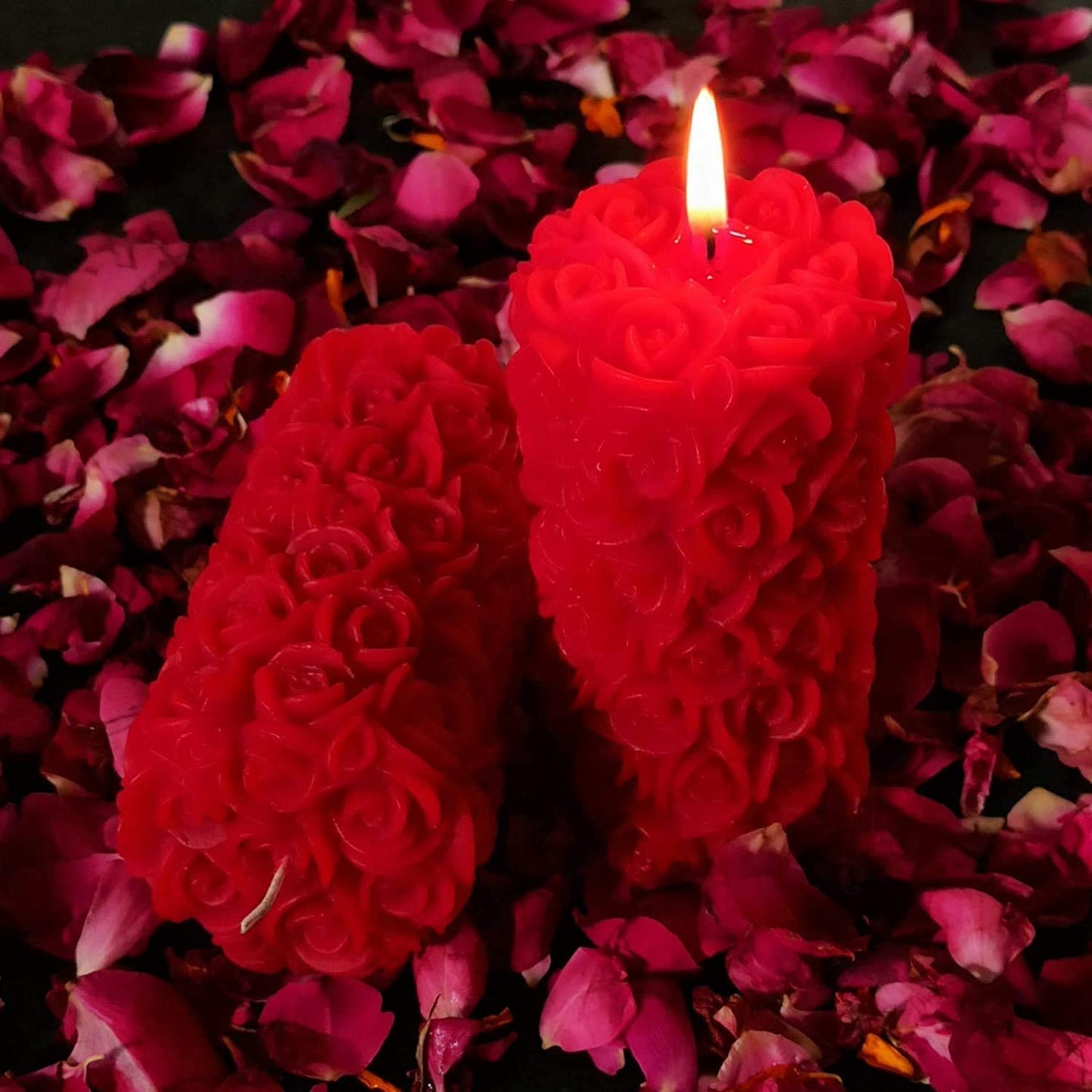 Red Rose Pillar Candle Set of 2