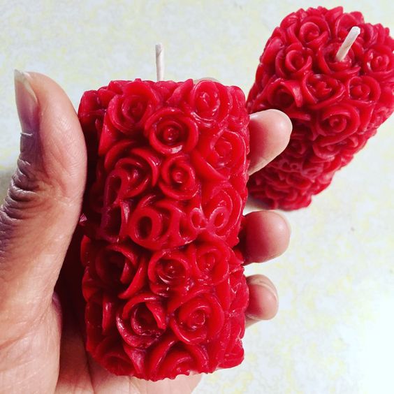 Red Rose Pillar Candle Set of 2