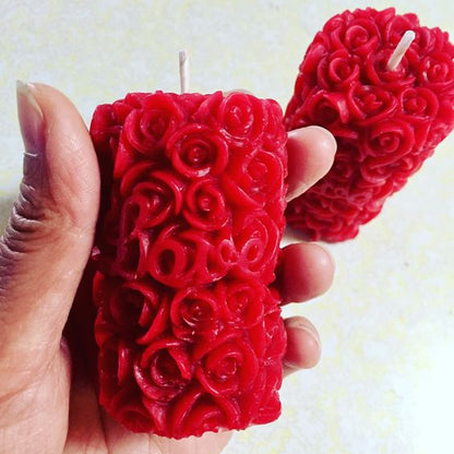 Red Rose Pillar Candle Set of 2
