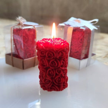 Red Rose Pillar Candle Set of 2