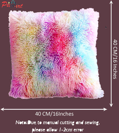 Fur Cushion Covers - Rainbow (16x16)Inches