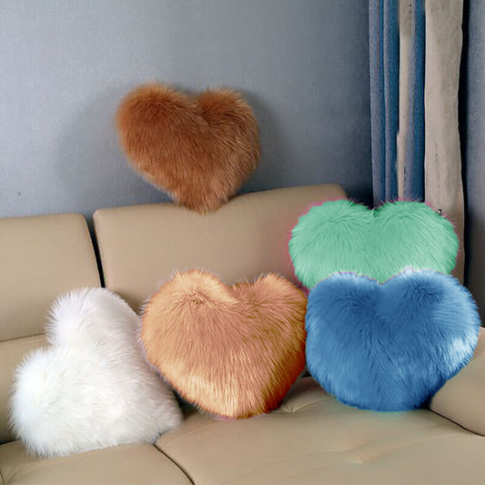 Pack of 5 Heart Shape Fur Cushions - Soft Fluffy Complete Pillow Decorative Solid Multi Color Sofa Throw Pillow 12 X 12 Inch for Couch Bedroom Bed Farmhouse Decor Pillow