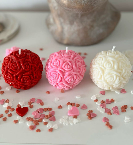Handmade Soy Wax Rose Ball Candles Set of 3, Decorative Candles for Home and Office (Mini Rose Ball)