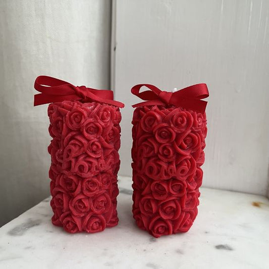 Red Rose Pillar Candle Set of 2