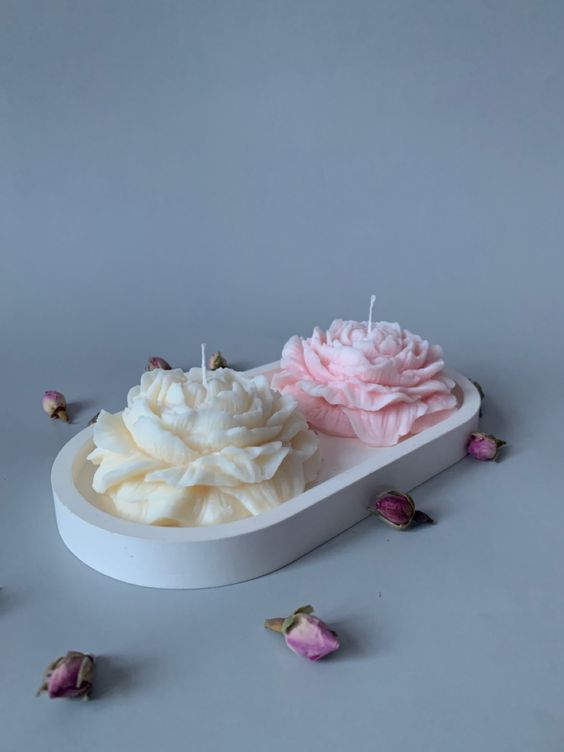 Set of 4 Peony Flower Candles
