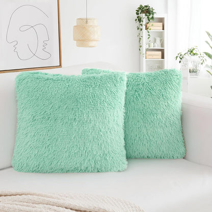 Set of 4 Cushion Covers 16x16 Inch - 20 mm Long Fur Fabric
