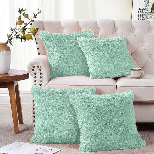 Set of 4 Cushion Covers 16x16 Inch - 20 mm Long Fur Fabric