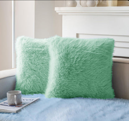 Set of 4 Cushion Covers 16x16 Inch - 20 mm Long Fur Fabric