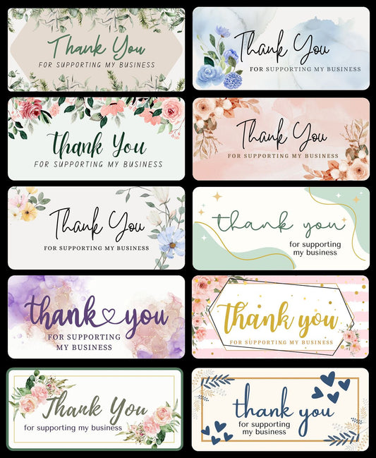 Floral Thank You Stickers for Supporting My Business Cards, 50 Designs, Watercolor Style
