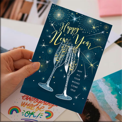 Happy New Year Welcome Greeting Card, 14 x 22 cm (Blue)