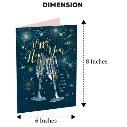 Happy New Year Welcome Greeting Card, 14 x 22 cm (Blue)